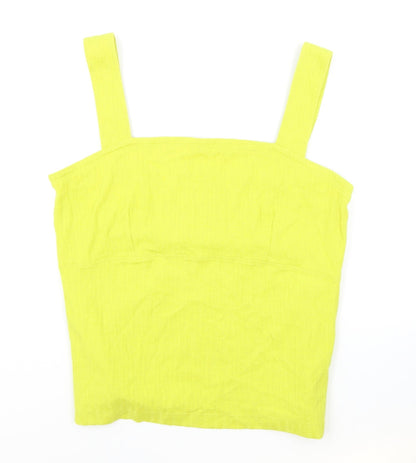 Maeve Womens Yellow Cotton Basic Tank Size L Square Neck
