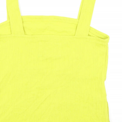 Maeve Womens Yellow Cotton Basic Tank Size L Square Neck