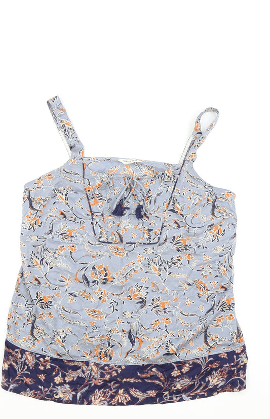 Indigo Womens Blue Floral Modal Basic Tank Size 10 V-Neck