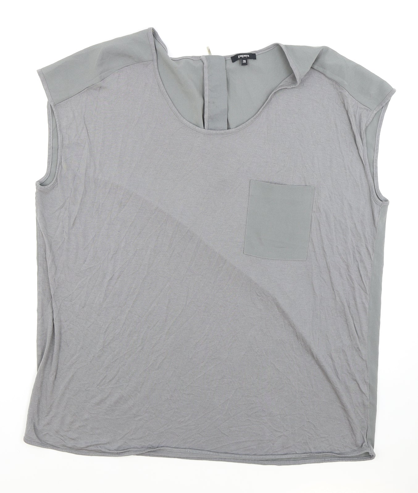Papaya Womens Grey Viscose Basic T-Shirt Size 20 Round Neck