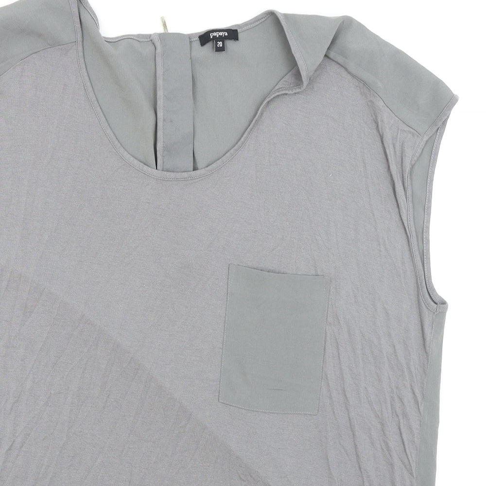 Papaya Womens Grey Viscose Basic T-Shirt Size 20 Round Neck