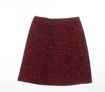 Phase Eight Womens Red Geometric Polyester A-Line Skirt Size 10 Zip