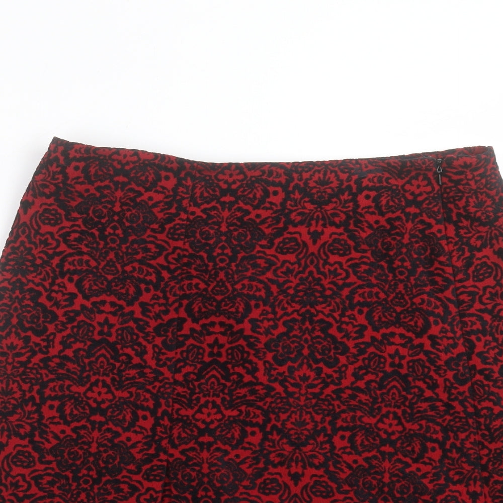 Phase Eight Womens Red Geometric Polyester A-Line Skirt Size 10 Zip