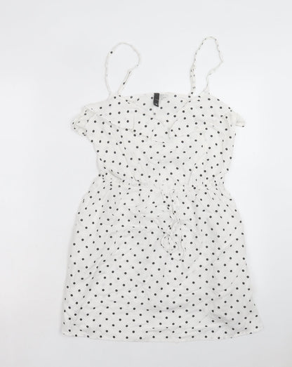 H&M Womens White Polka Dot Viscose A-Line Size 10 Scoop Neck Pullover