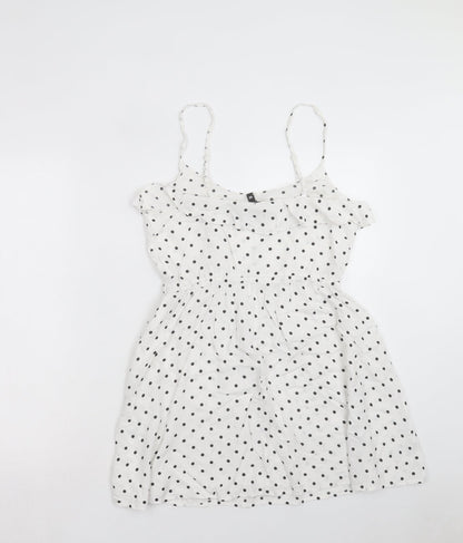 H&M Womens White Polka Dot Viscose A-Line Size 10 Scoop Neck Pullover