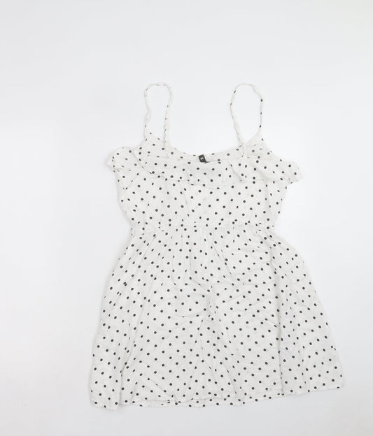 H&M Womens White Polka Dot Viscose A-Line Size 10 Scoop Neck Pullover