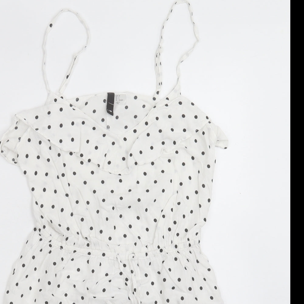 H&M Womens White Polka Dot Viscose A-Line Size 10 Scoop Neck Pullover