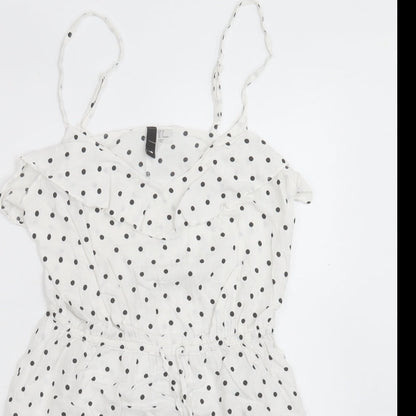 H&M Womens White Polka Dot Viscose A-Line Size 10 Scoop Neck Pullover