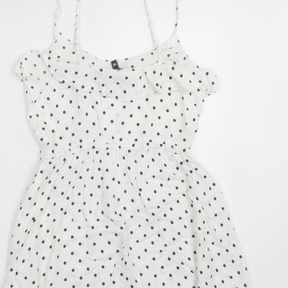 H&M Womens White Polka Dot Viscose A-Line Size 10 Scoop Neck Pullover