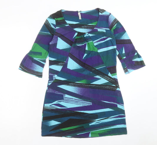 NEXT Womens Multicoloured Geometric Viscose A-Line Size 10 Scoop Neck Pullover