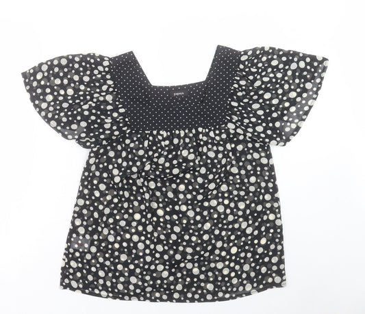 Papaya Womens Black Geometric Polyester Basic T-Shirt Size 8 Square Neck