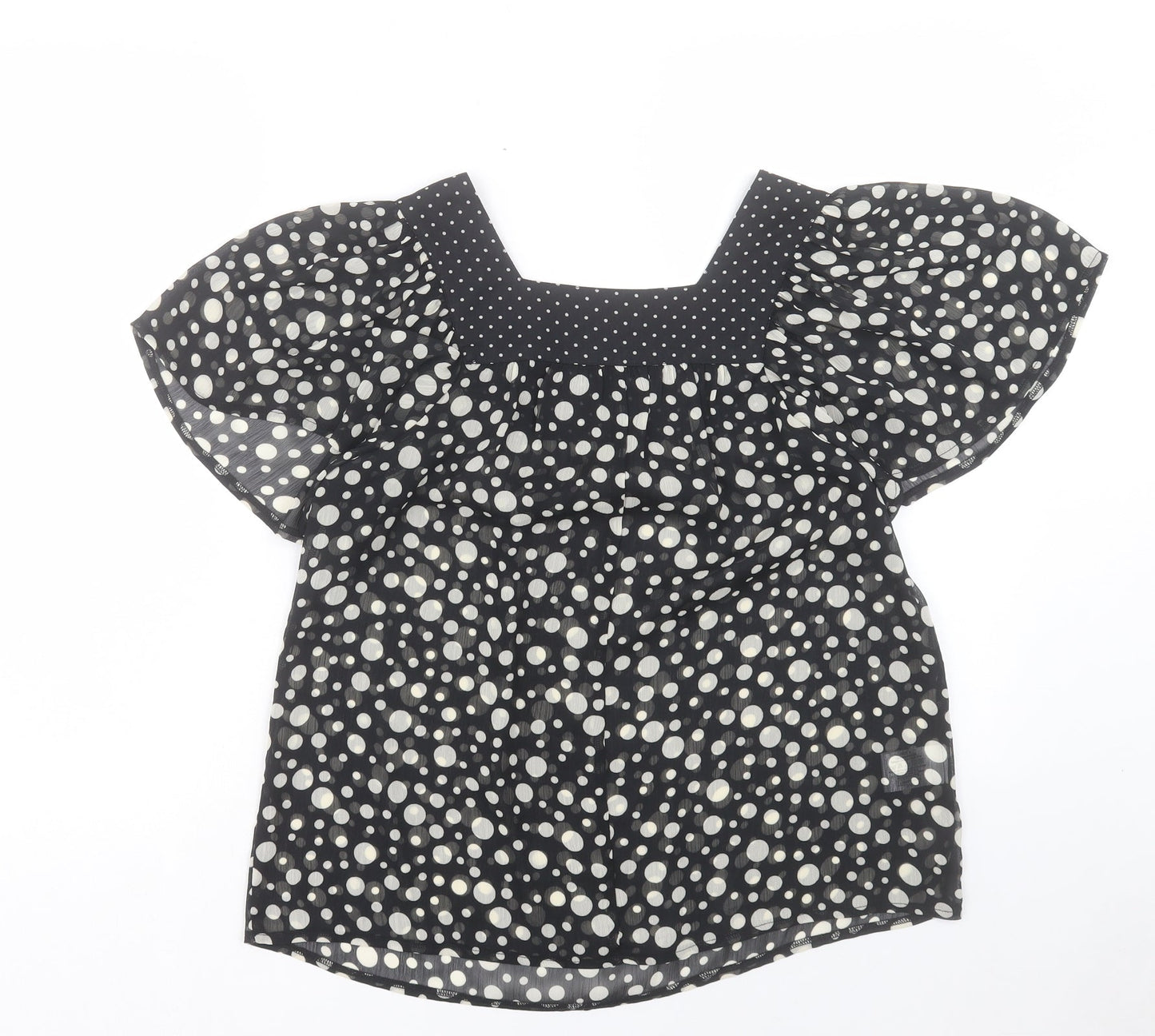 Papaya Womens Black Geometric Polyester Basic T-Shirt Size 8 Square Neck