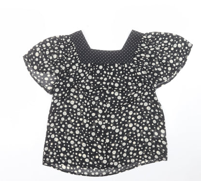 Papaya Womens Black Geometric Polyester Basic T-Shirt Size 8 Square Neck