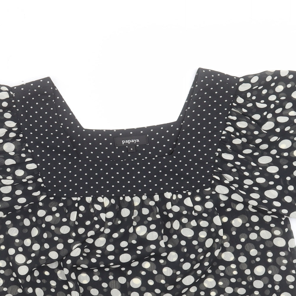 Papaya Womens Black Geometric Polyester Basic T-Shirt Size 8 Square Neck