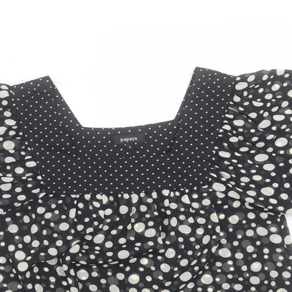 Papaya Womens Black Geometric Polyester Basic T-Shirt Size 8 Square Neck