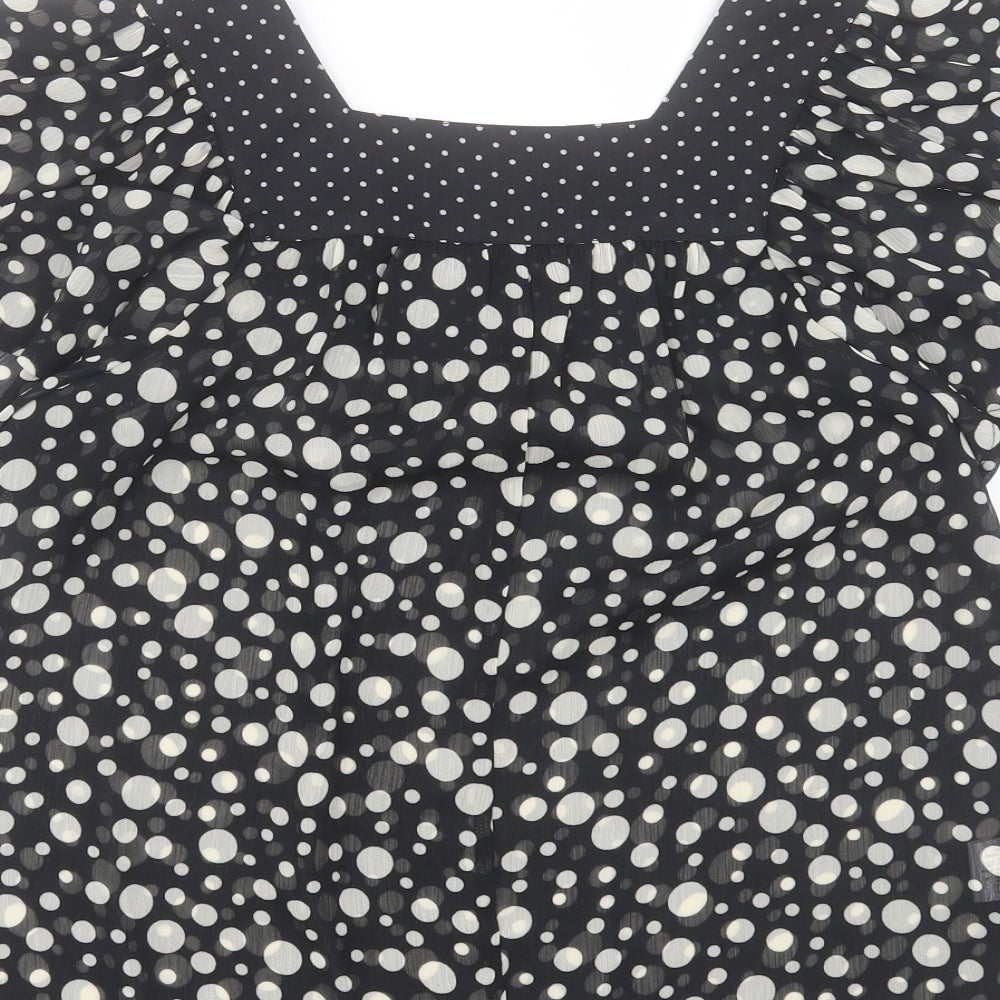 Papaya Womens Black Geometric Polyester Basic T-Shirt Size 8 Square Neck