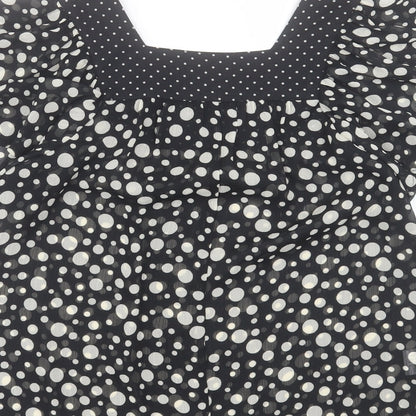 Papaya Womens Black Geometric Polyester Basic T-Shirt Size 8 Square Neck