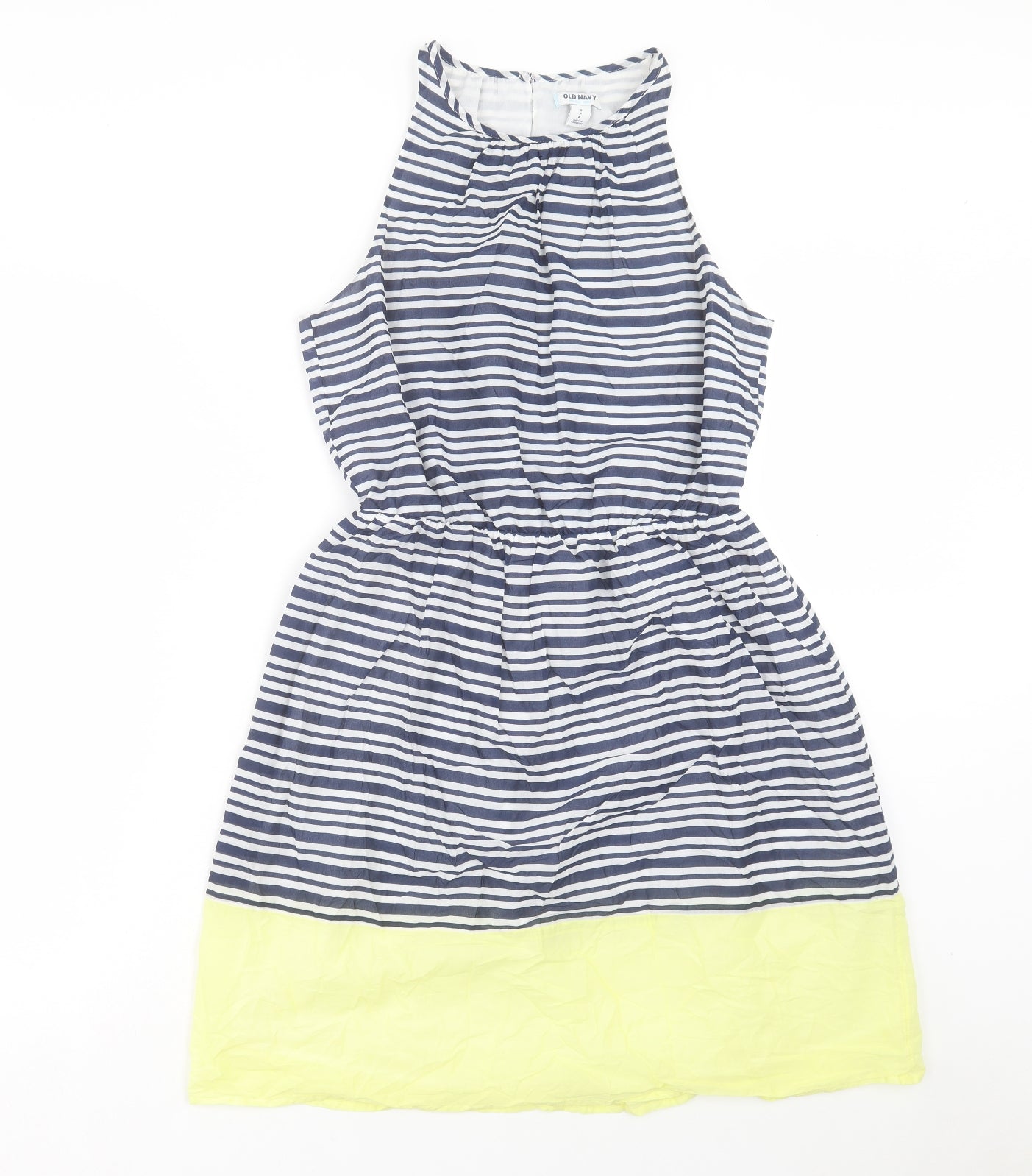 Old Navy Womens Blue Striped Cotton Fit & Flare Size S Crew Neck Button