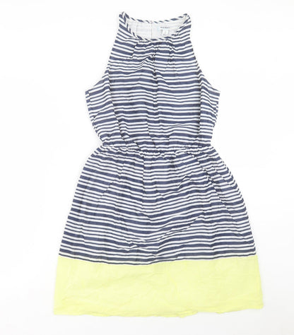 Old Navy Womens Blue Striped Cotton Fit & Flare Size S Crew Neck Button