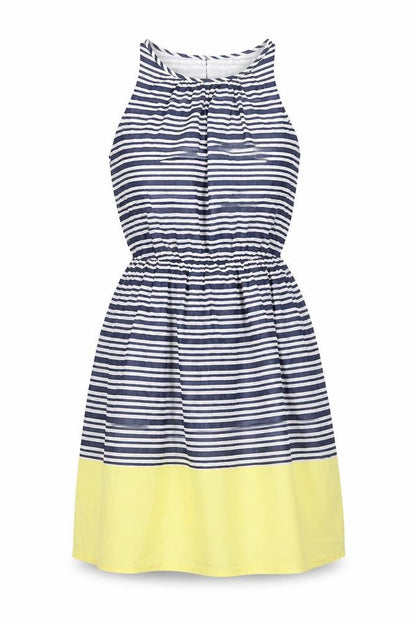 Old Navy Womens Blue Striped Cotton Fit & Flare Size S Crew Neck Button