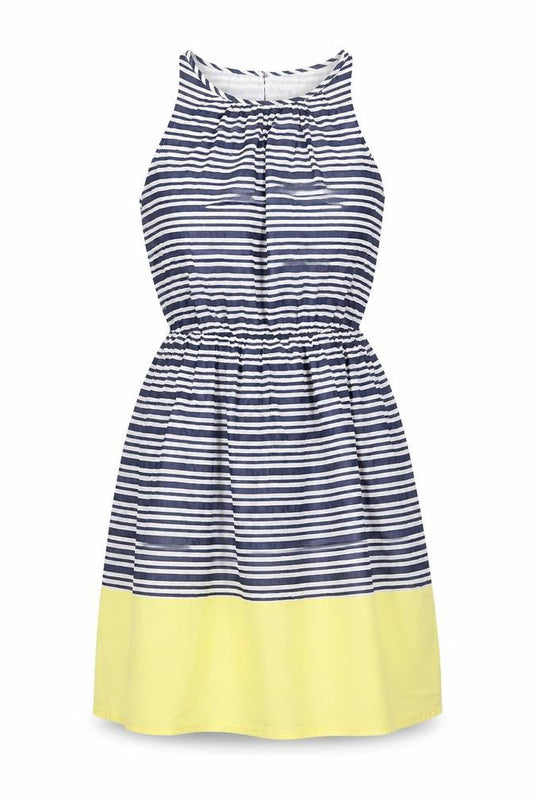 Old Navy Womens Blue Striped Cotton Fit & Flare Size S Crew Neck Button