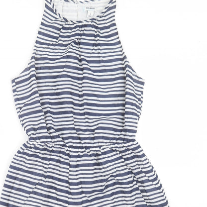 Old Navy Womens Blue Striped Cotton Fit & Flare Size S Crew Neck Button