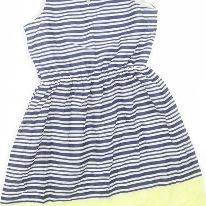 Old Navy Womens Blue Striped Cotton Fit & Flare Size S Crew Neck Button