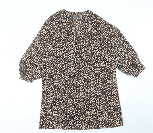 Primark Womens Brown Geometric Polyester Sheath Size 12 V-Neck Pullover