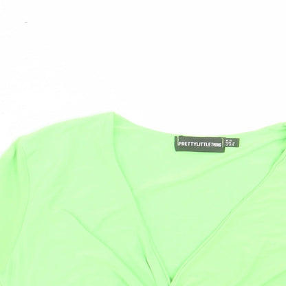 Womens UK Size 6 PRETTYLITTLETHING Green Cropped T-Shirt