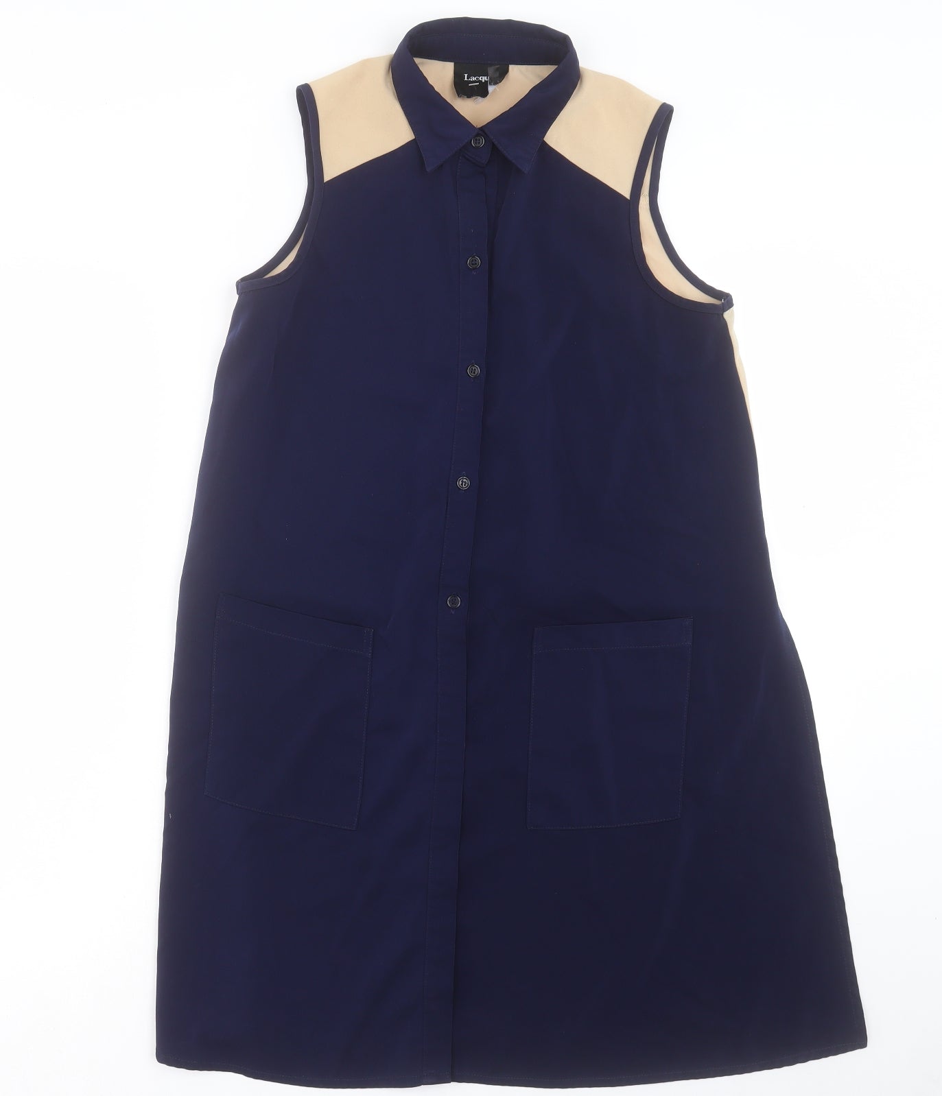 lacquar Womens Blue Polyester Basic Button-Up Size S Collared