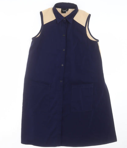 lacquar Womens Blue Polyester Basic Button-Up Size S Collared