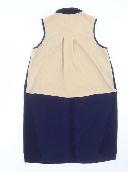 lacquar Womens Blue Polyester Basic Button-Up Size S Collared