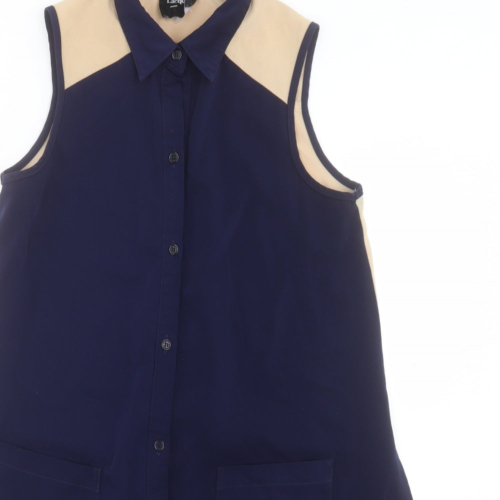 lacquar Womens Blue Polyester Basic Button-Up Size S Collared