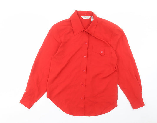 Attitudes Womens Red Polyester Basic Button-Up Size 8 Collared - Pocket Detail