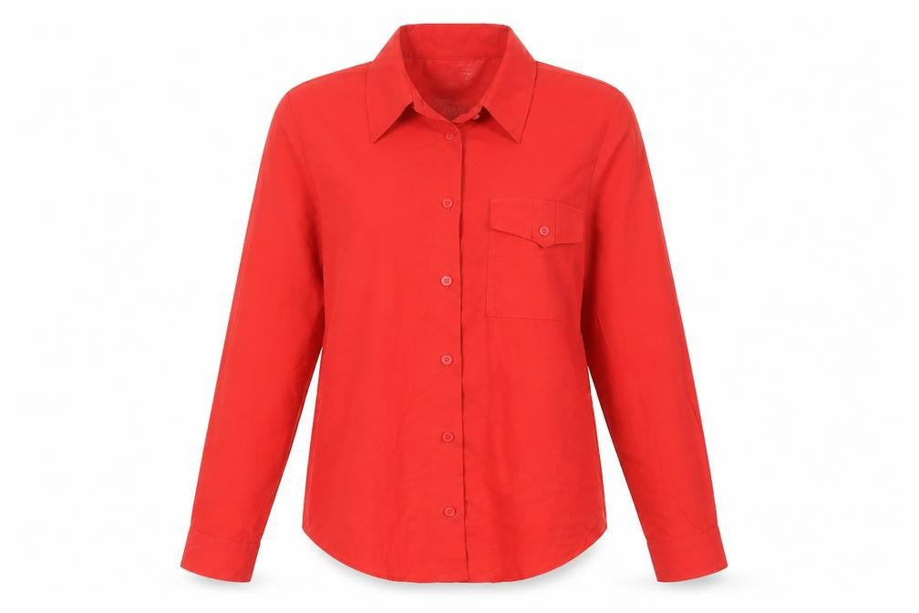 Womens UK Size 8 Attitudes Red Basic Button-Up