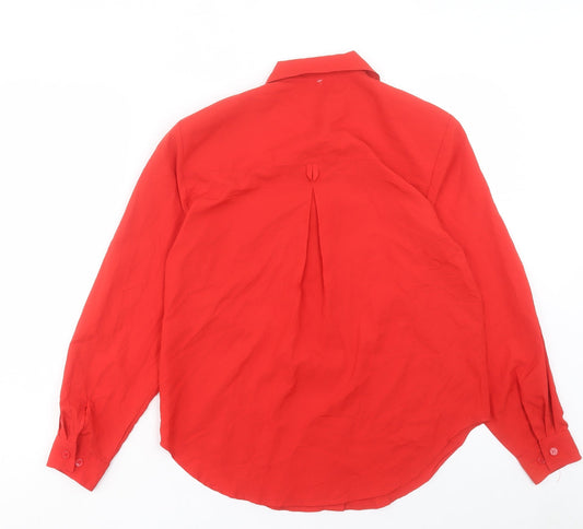 Attitudes Womens Red Polyester Basic Button-Up Size 8 Collared - Pocket Detail