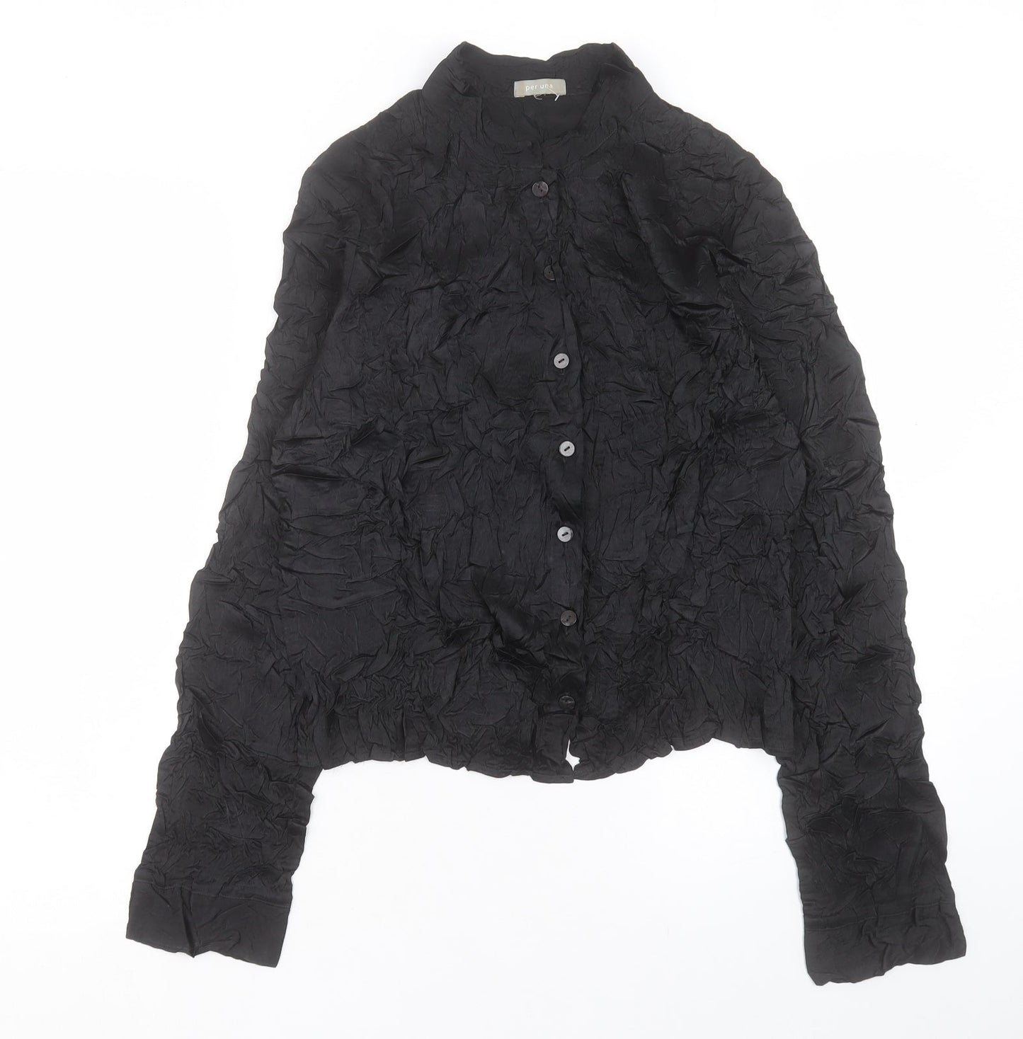 Womens UK Size 10 Per Una Black Basic Button-Up