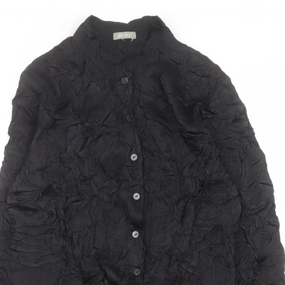 Womens UK Size 10 Per Una Black Basic Button-Up