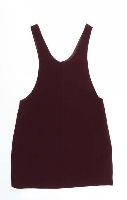 New Look Womens Red Polyester Pinafore/Dungaree Dress Size 10 Scoop Neck Zip - Ribbed Material