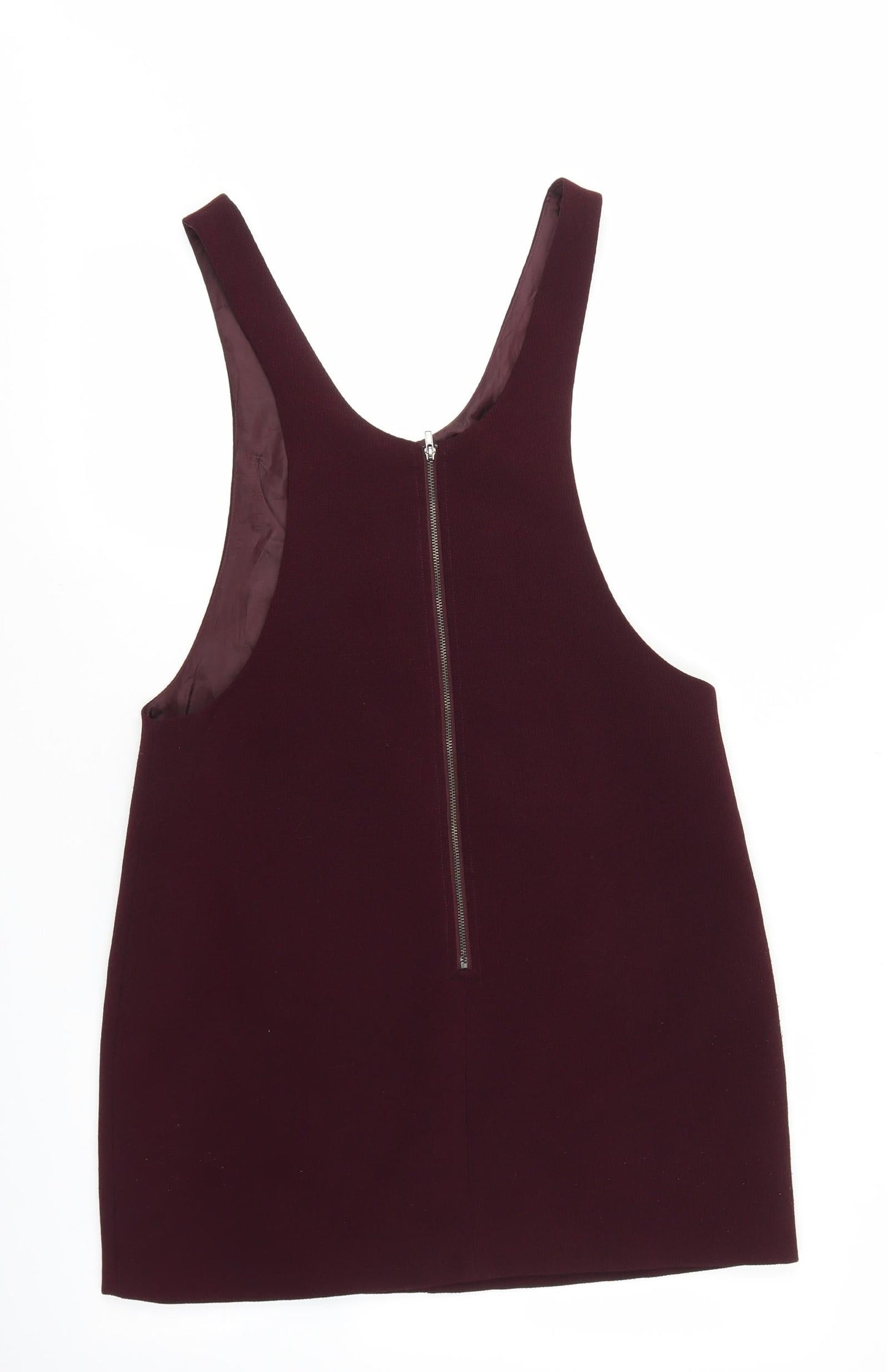 New Look Womens Red Polyester Pinafore/Dungaree Dress Size 10 Scoop Neck Zip - Ribbed Material