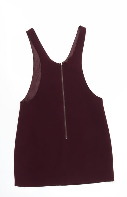 New Look Womens Red Polyester Pinafore/Dungaree Dress Size 10 Scoop Neck Zip - Ribbed Material