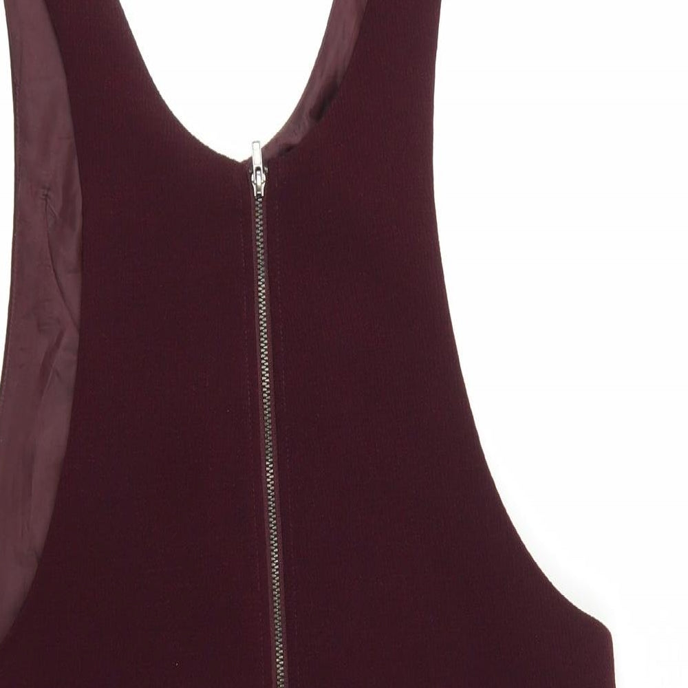 New Look Womens Red Polyester Pinafore/Dungaree Dress Size 10 Scoop Neck Zip - Ribbed Material