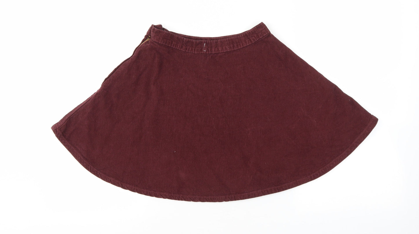American Apparel Womens Red Cotton Flare Skirt Size XS Zip - Snap button Closure