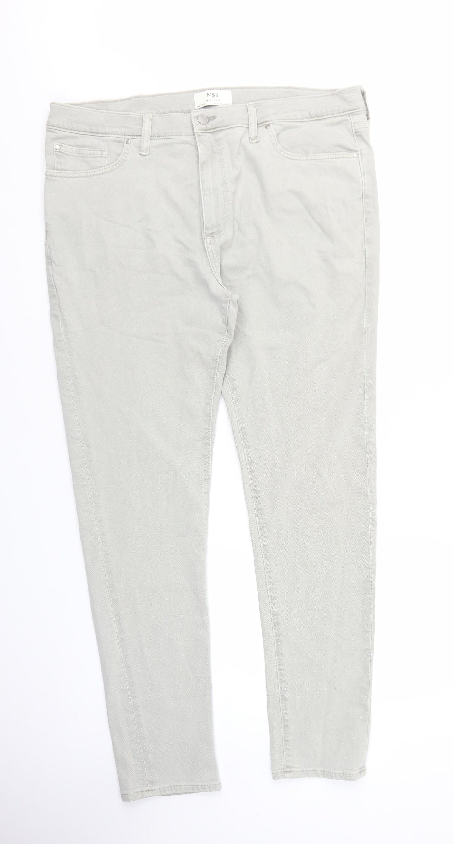 Marks and Spencer Womens Grey Cotton Skinny Jeans Size 40 in L30.5 in Regular Zip