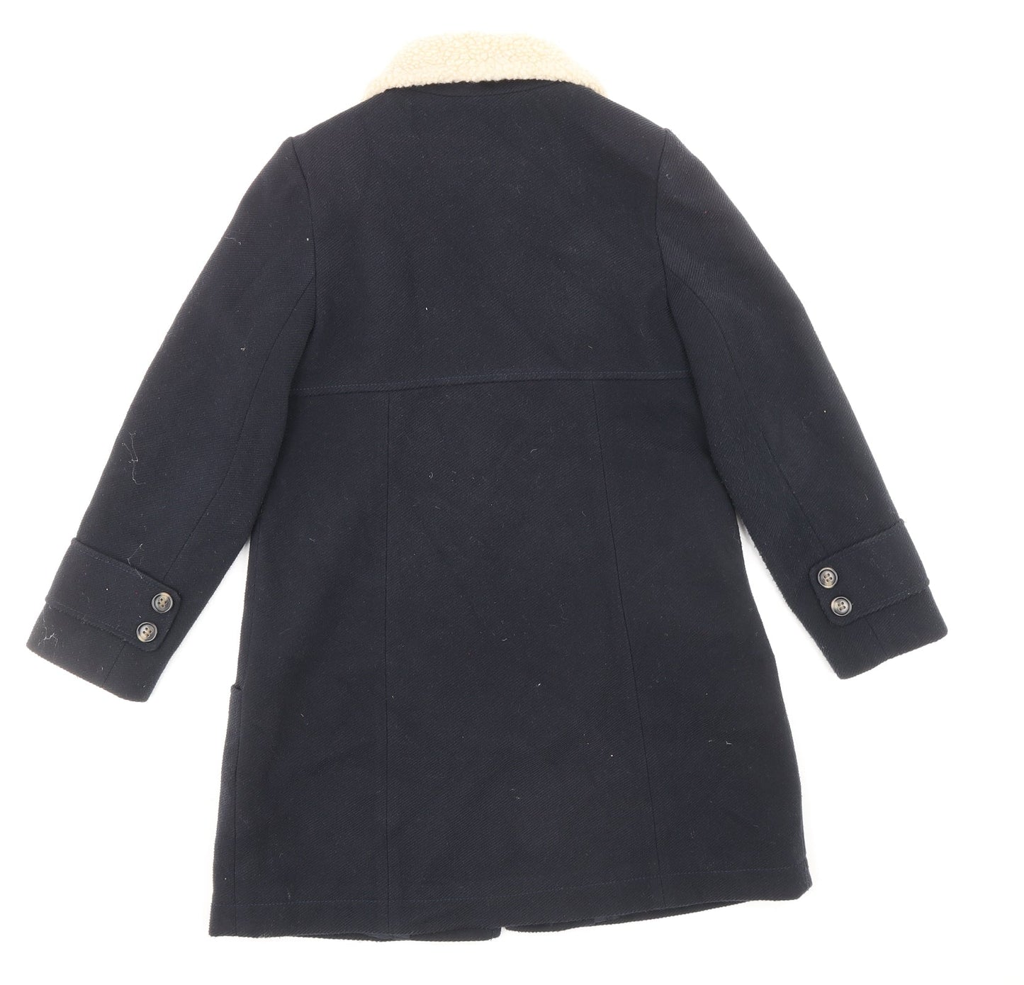 John Lewis Girls Blue Duffle Coat Coat Size 8 Years Snap - Fur Collar Polyester & Acrylic, Double Front Pocket, Top Fastening Detail, Buttoned Cuff