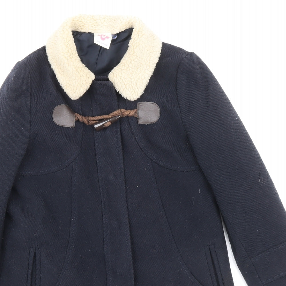 John Lewis Girls Blue Duffle Coat Coat Size 8 Years Snap - Fur Collar Polyester & Acrylic, Double Front Pocket, Top Fastening Detail, Buttoned Cuff