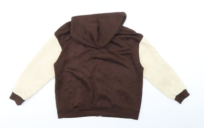 SheIn Womens Brown Colourblock Polyester Full Zip Hoodie Size S Zip - Varsity Style Number 84 Aplique