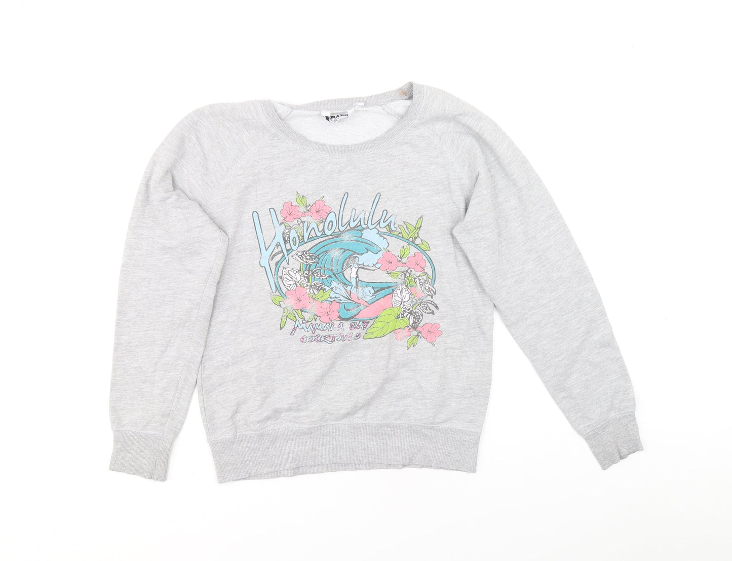 New Look Girls Grey Cotton Pullover Sweatshirt Size 12-13 Years - Honolulu Surfer