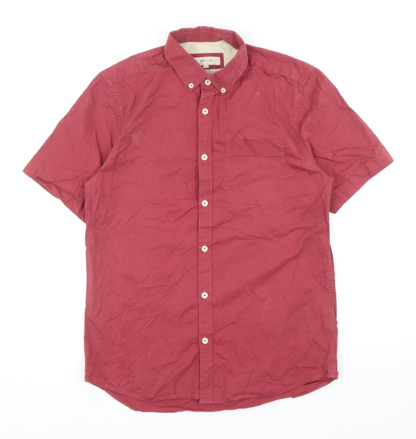 River Island Mens Red Cotton Button-Up Size S Collared Button