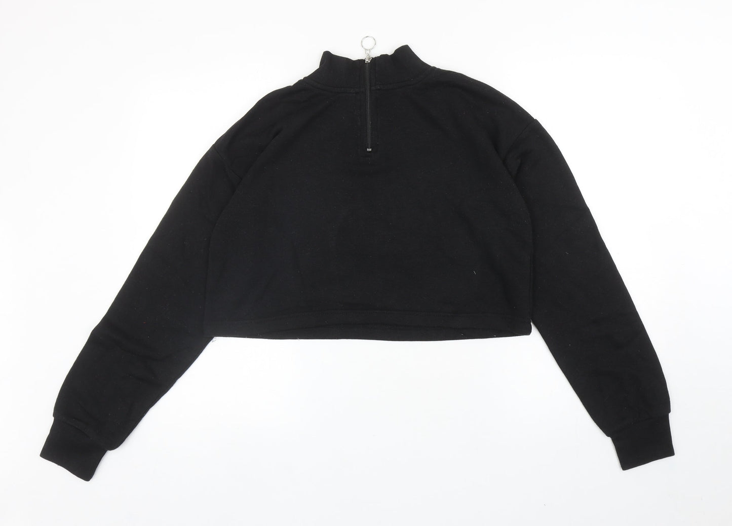 I SAW IT FIRST Womens Black Cotton Pullover Sweatshirt Size 12 Zip - Cropped